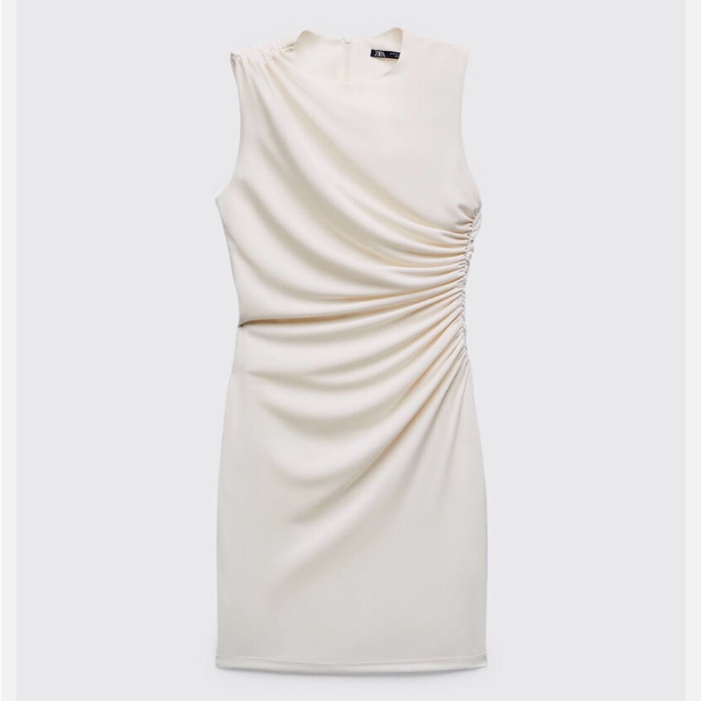 Zara gathered mini dress - cream - size S - NWOT